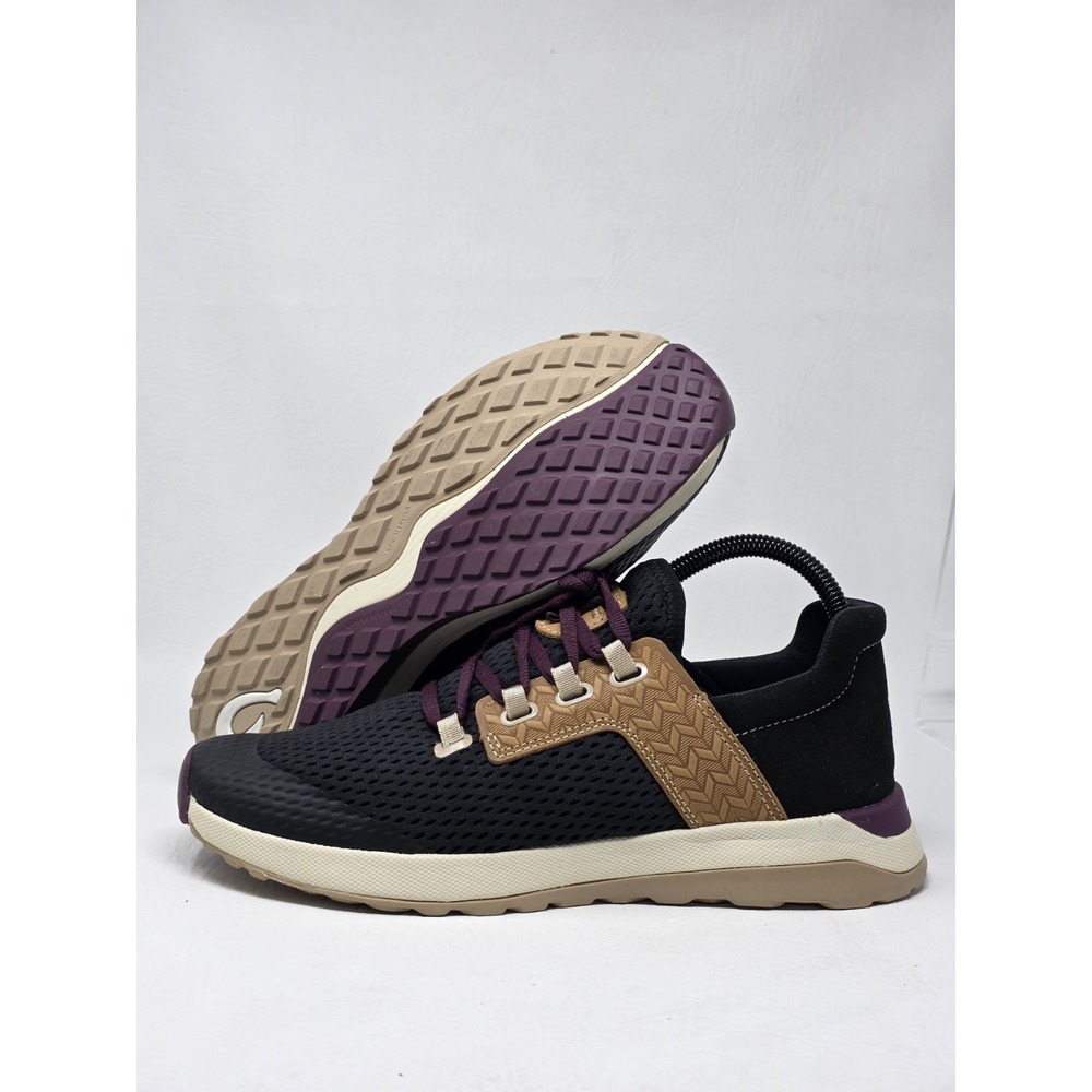Olukai Womens Size 9.5 Wailuku Black Knit Mesh Shoes Sneakers Lace-Up Walking
